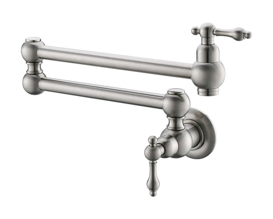 Pot Filler Faucet Wall Mount,with Double Joint Swing Arms Brushed Nickel