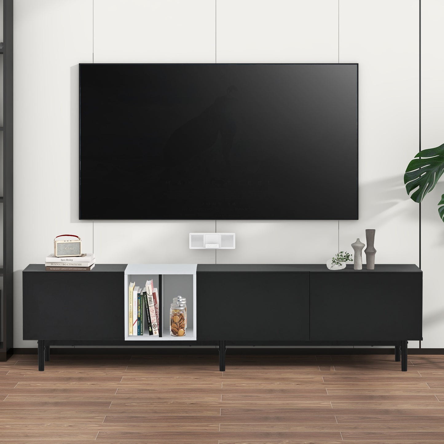 Contemporary TV Stand with 3 Doors for 80'' TV, Media Console Table, Entertainment Center with Spacious Storage Cabinet for Living Room, Bedroom