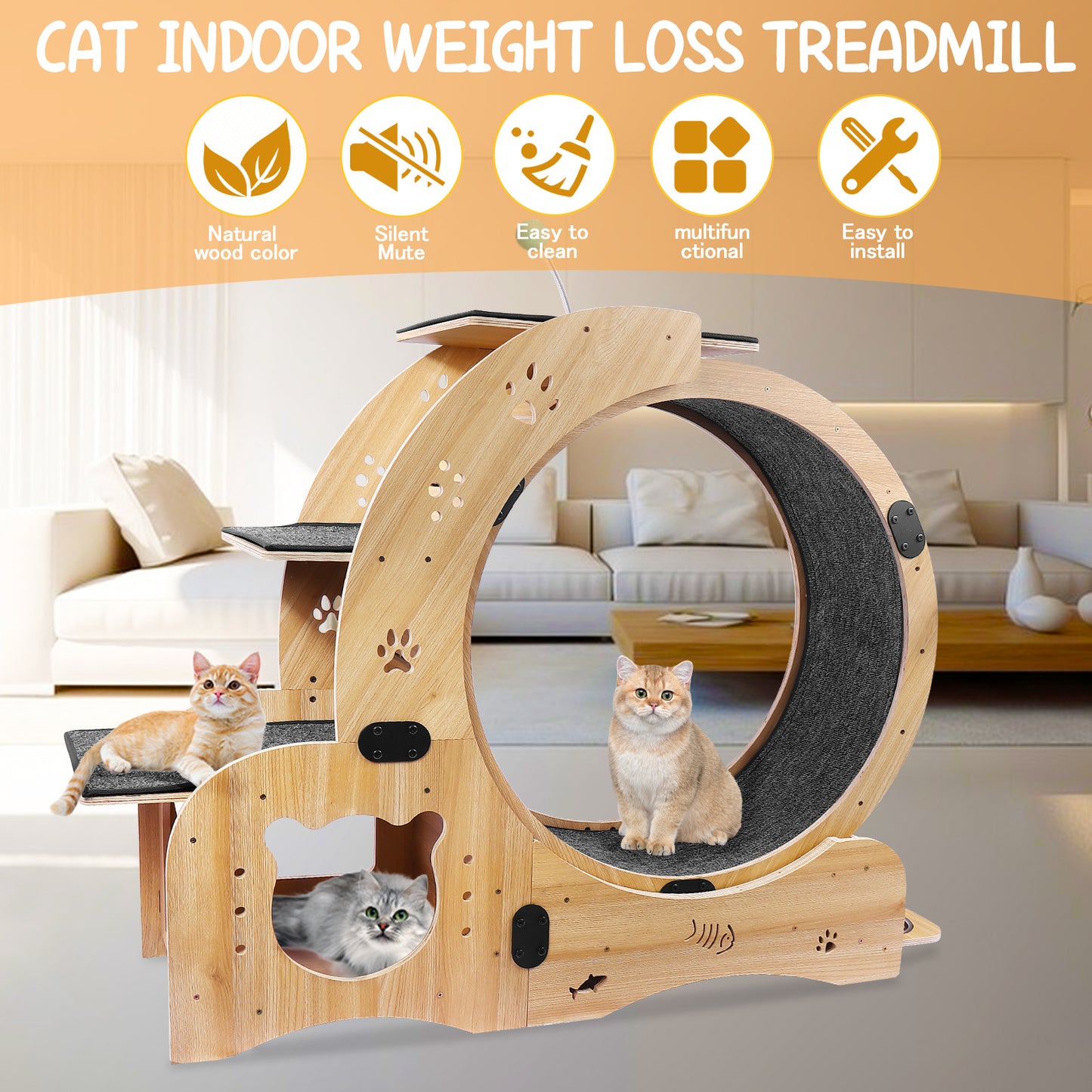 Cat Wheel 4-in-1 Cat Exercise Wheel,Upgraded Cat Wheel Exerciser for Indoor Cats,Large Cat Treadmill,Cat Running Wheel with Silent Wheel,Cat Walking Wheel Cat Furniture Cat Toys