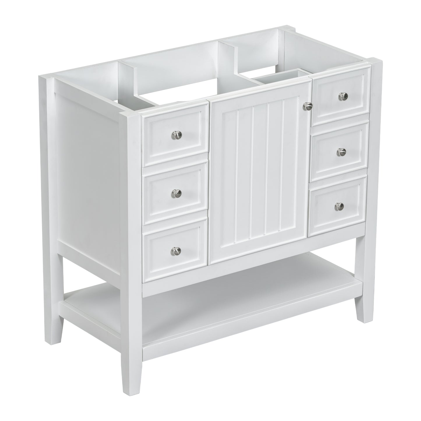 36" Bathroom Vanity without Sink, Cabinet Base Only, One Cabinet and three Drawers, White