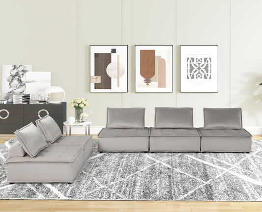 Anna Light Gray Velvet 5 Pc Sofa and Loveseat