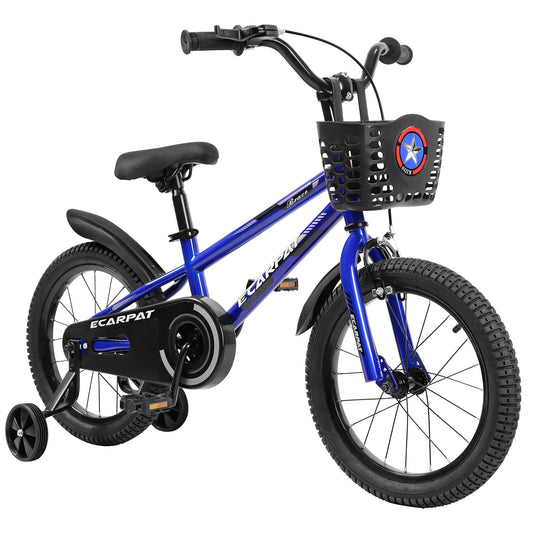 Kids Bike 14 inch for Boys & Girls with Training Wheels,  Freestyle Kids' Bicycle with Bell,Basket and fender.