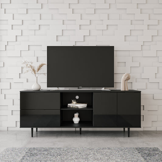 Modern Black TV Stand with Ample Storage for Living Room