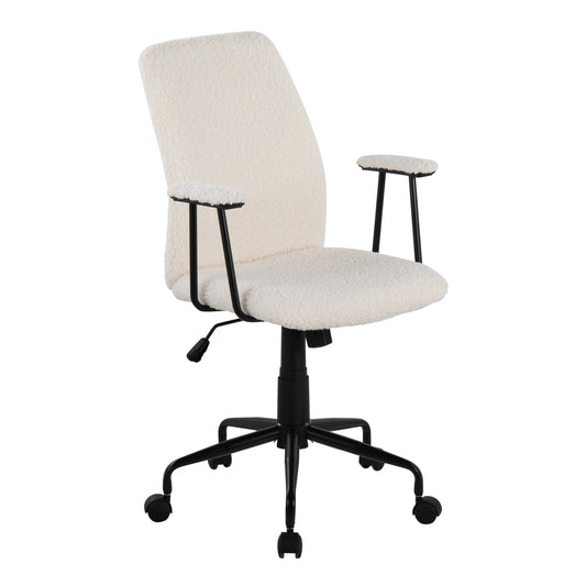 Fredrick Contemporary Office Chair in Black Metal and White Sherpa Fabric by LumiSource