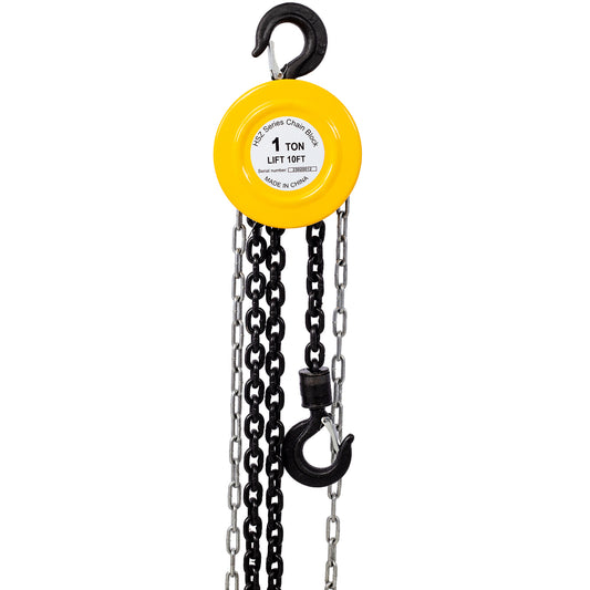 Chain hoist 2200lbs 1T capacity 10ft wIth 2 heavy duty hooks,Manual chain hoist steel construction,Yellow