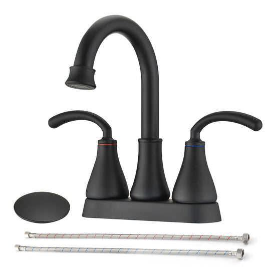 Matte Black 2-Handle Bathroom Faucet Set with Drainage System