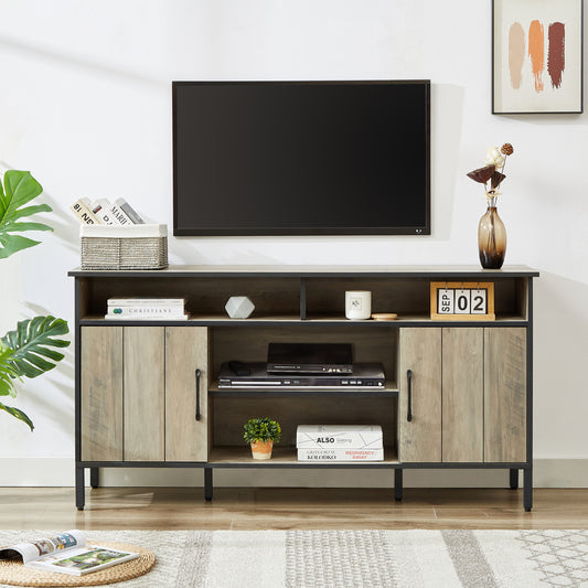 58-Inch Rustic Gray TV Stand and Media Entertainment Center Console with Ample Storage and Adjustable Dividers