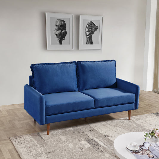 69” Classic Blue Velvet Upholstered Sofa with Mid-Century Design