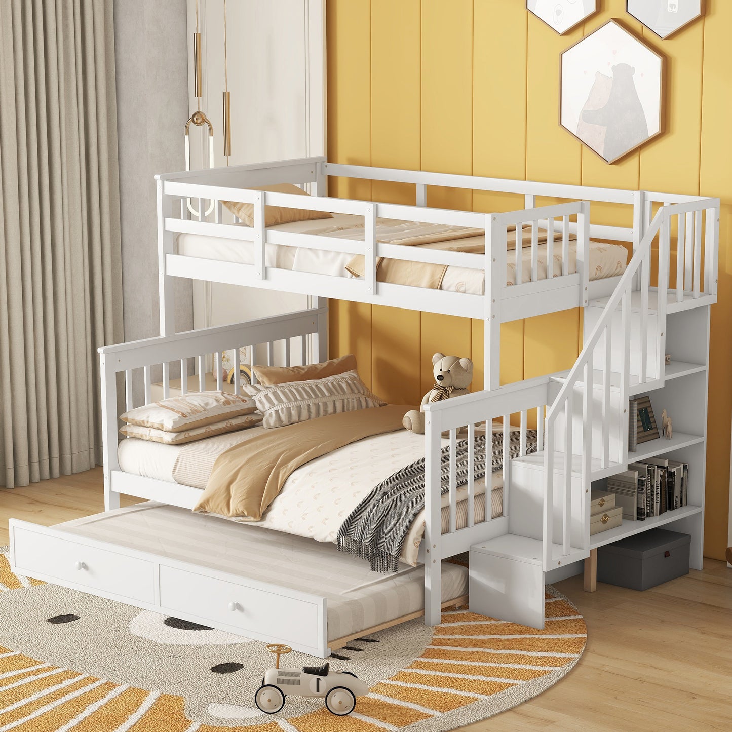 Staircase Bunk Bed with Trundle and Storage: Twin Over Full