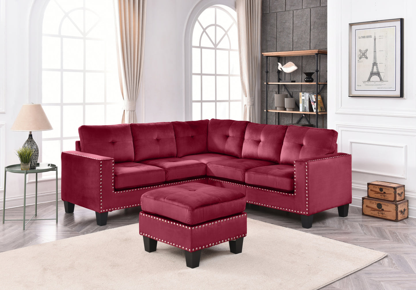 Nailer G312B-SC Sectional in Rich Burgundy Velvet