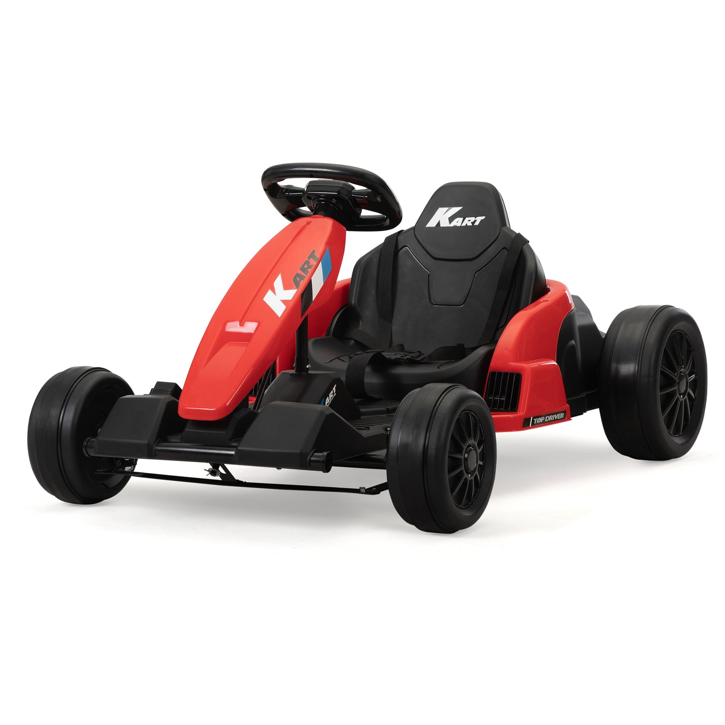 24V Electric Kids Go Kart with Music, Horn, and Safety Protectors, Red and Black