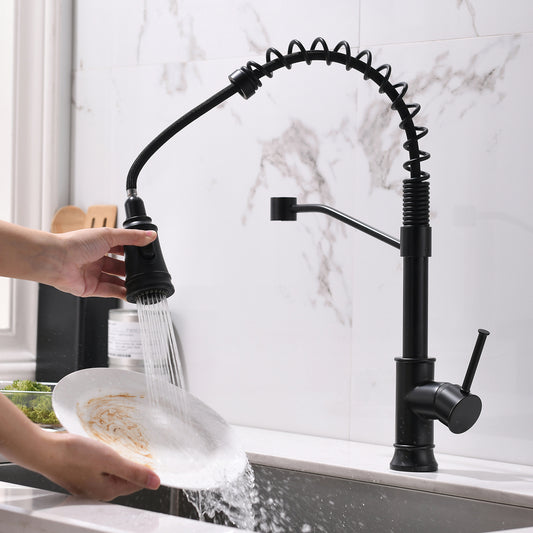 Kitchen Faucet with Pull Out Sprayer Black Stainless Steel Single Handle 
 Kitchen Sink Faucets