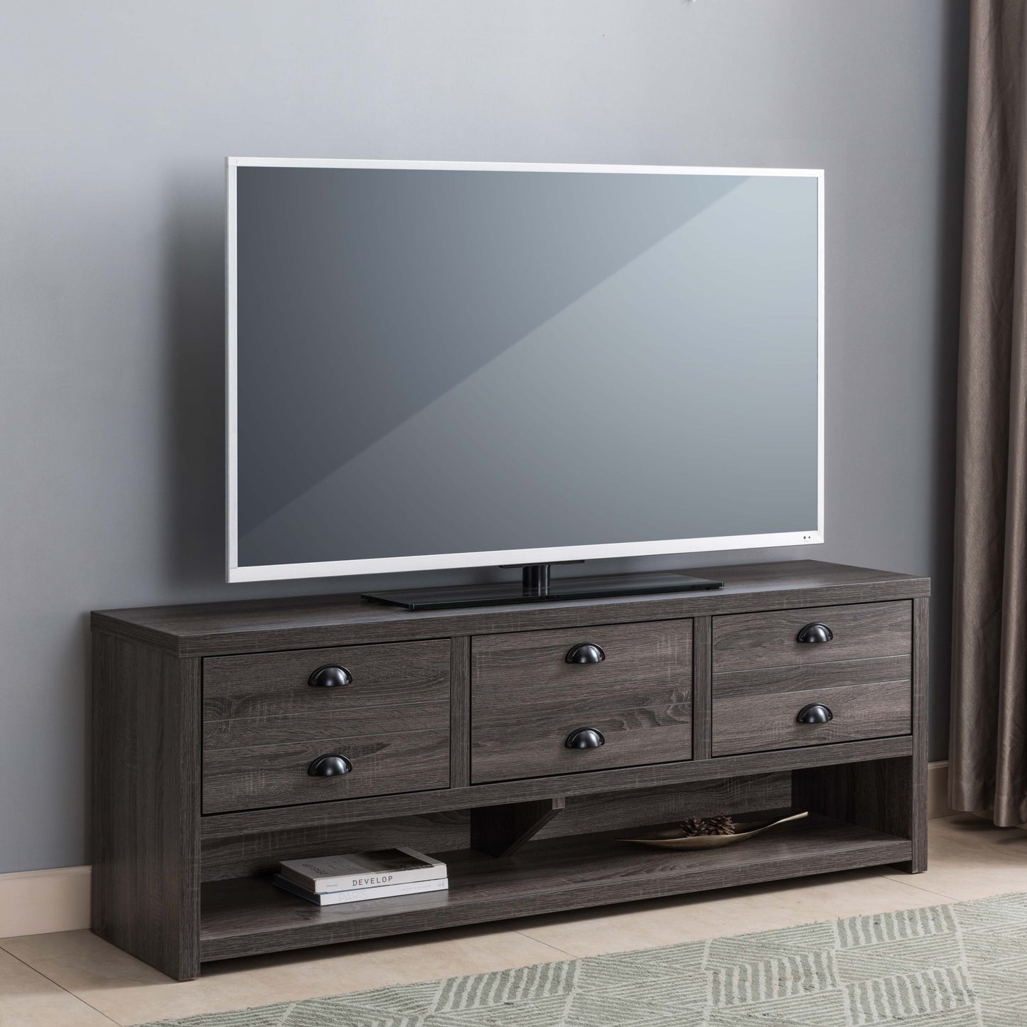 Rustic Grey TV Console with Built-In Storage