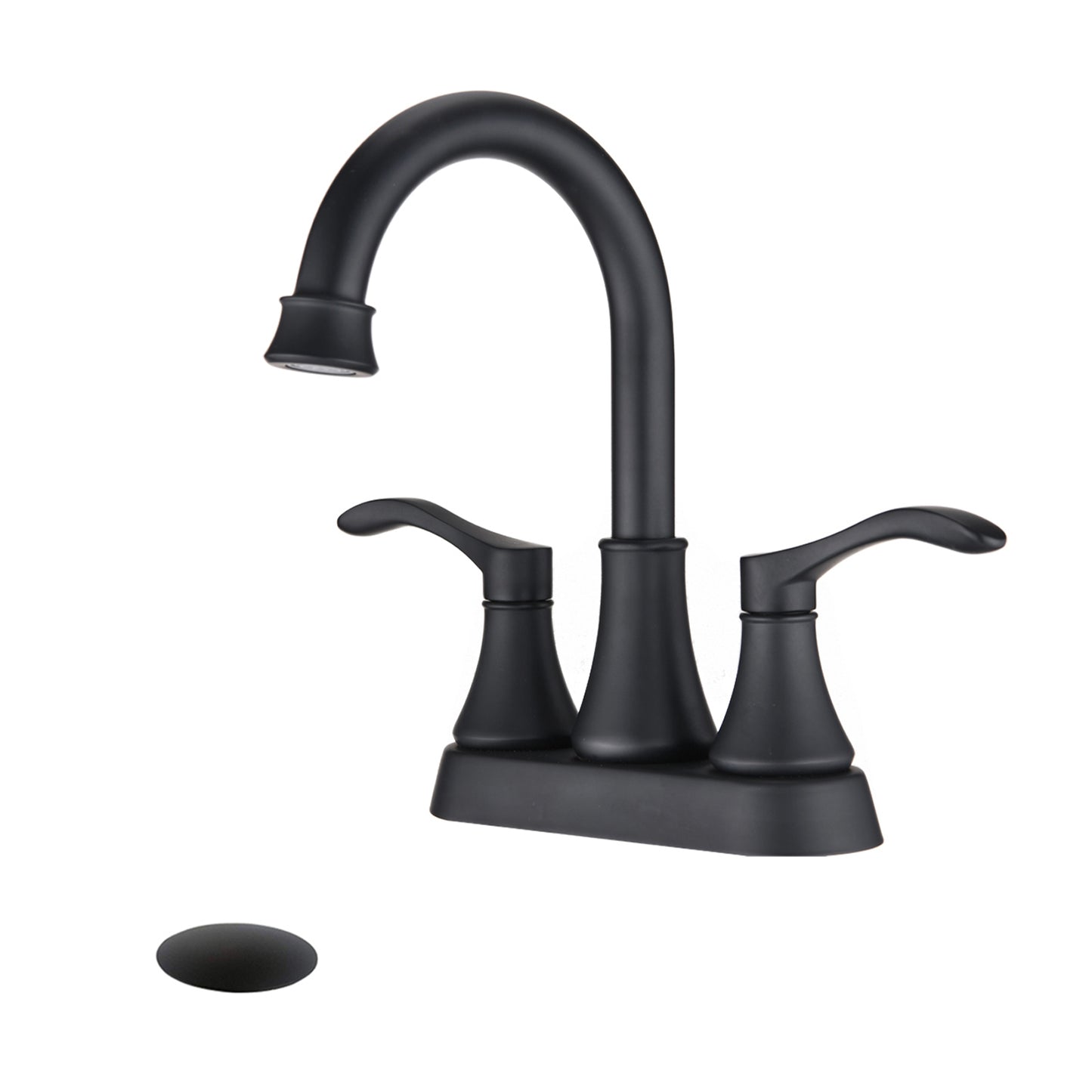 4 inches Matte Black Centerset Bathroom Faucet with 360° Swivel Spout and Pop Up Drain