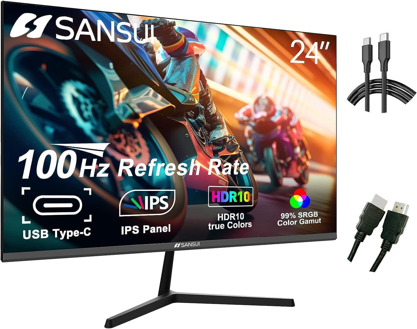 24 Sansui Monitor with Full HD Resolution, Type-C Connectivity, Built-in Speakers, and Ergonomic Design