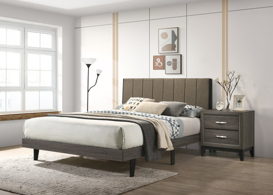 Valdemar Queen Bed, Brown Fabric & Weatheted Gray Finish BD00571Q