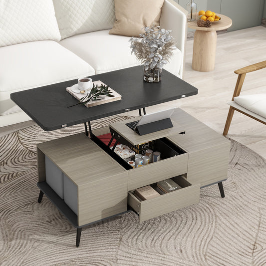 5-Piece Lift Top Coffee Table Set With Convertible Dining Table and Ottomans