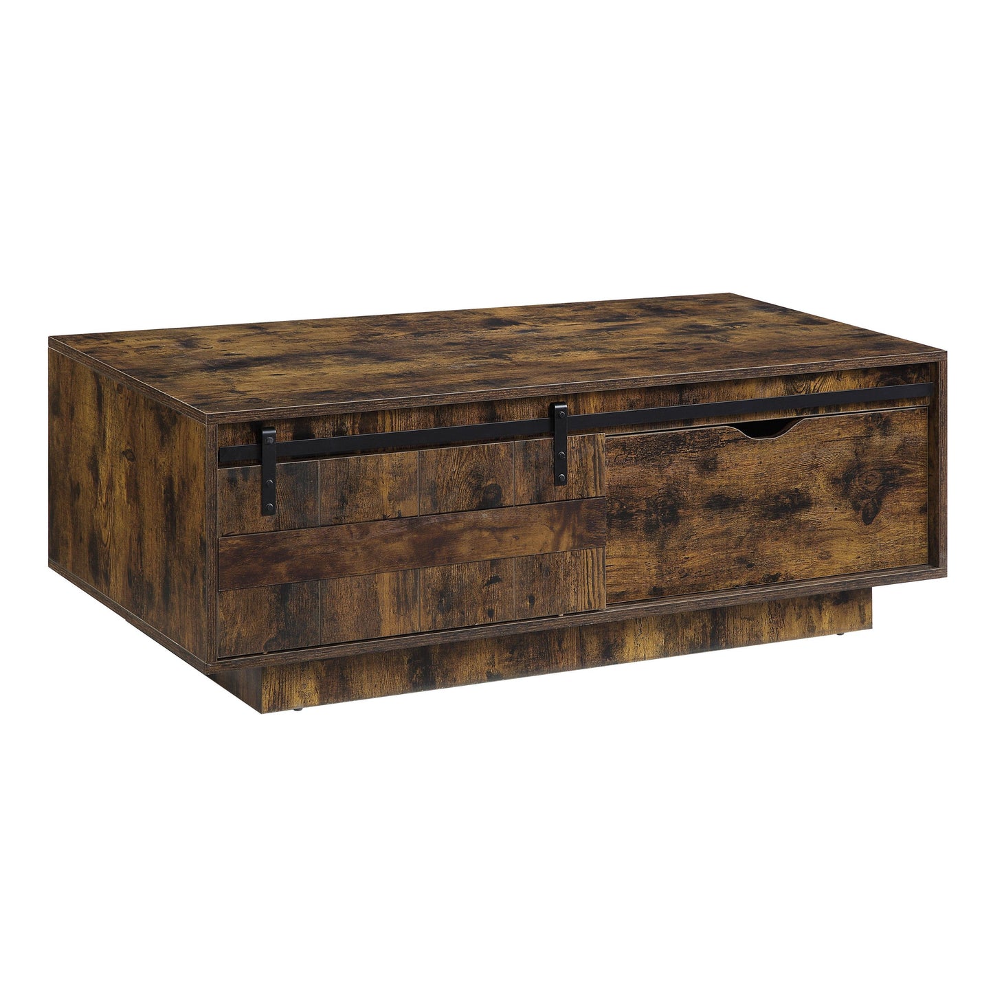 Rustic Oak Farmhouse Coffee Table with Barn Door Design