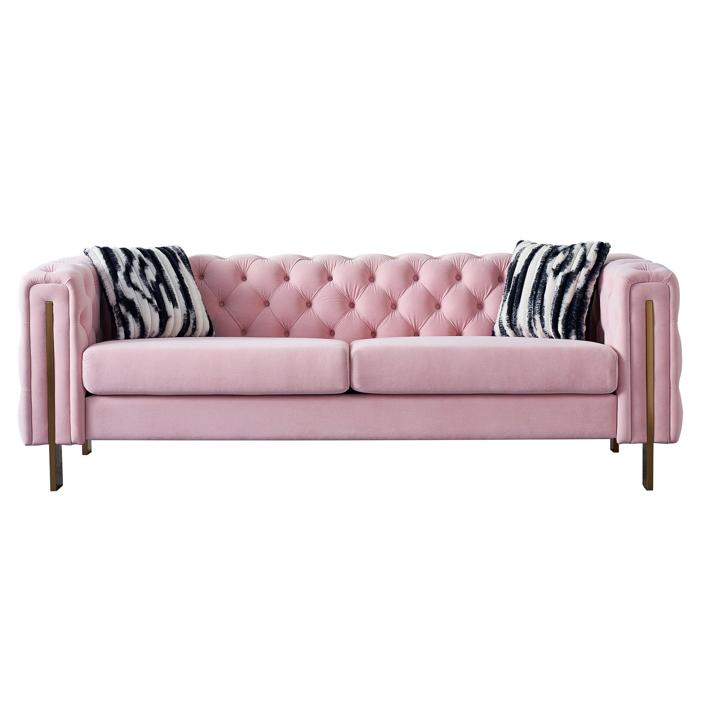 Chesterfield Modern Tufted Velvet Living Room Sofa, 84.25''W Couch,Pink