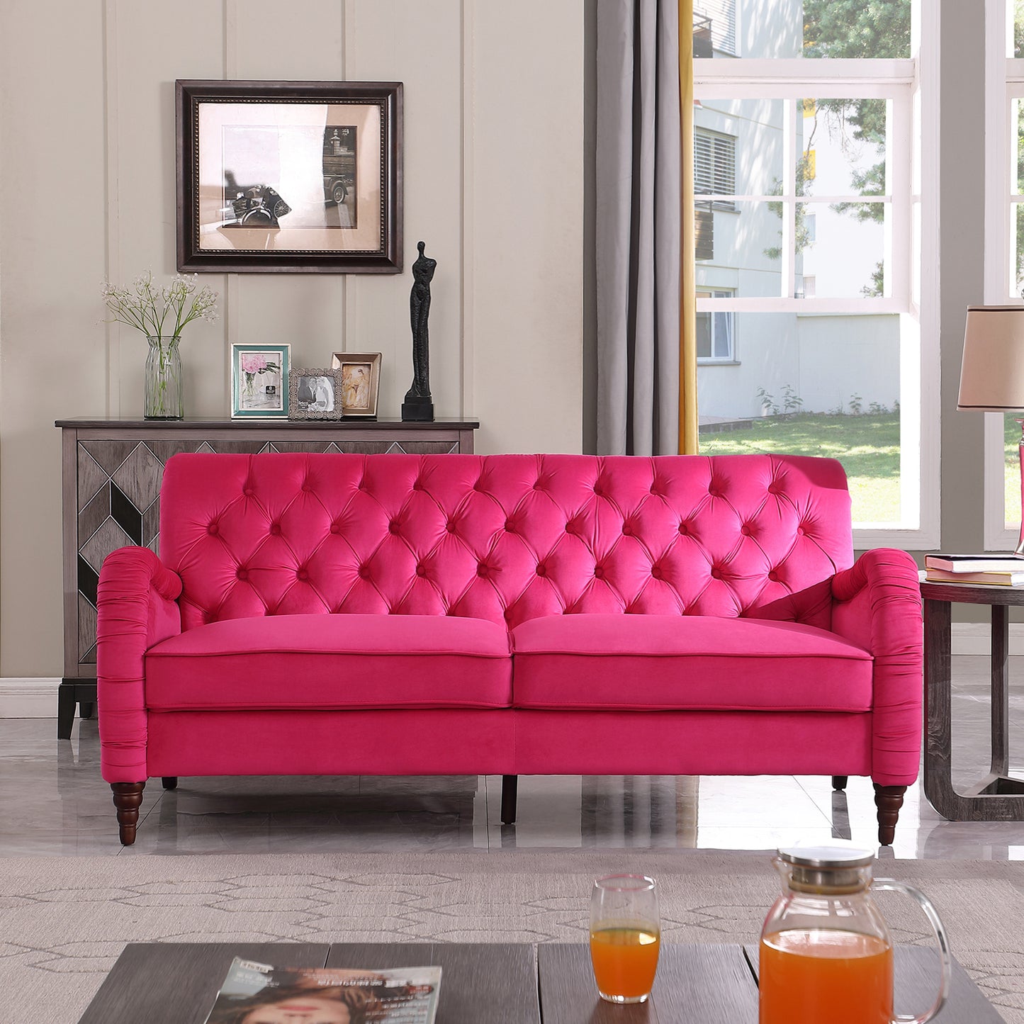 rose red  Chesterfield;3 seater ,modern sofa