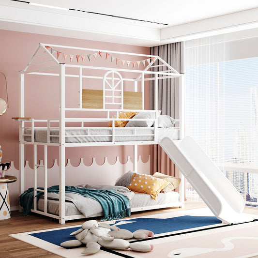 Metal Playhouse Bunk Bed with Slide - Trio of Color Options and Safe Design