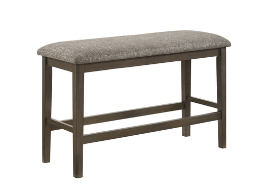 1Pc Dark Brown Transitional Counter Height Bench Upholstered Seat Gray Linen Finish Wooden Furniture