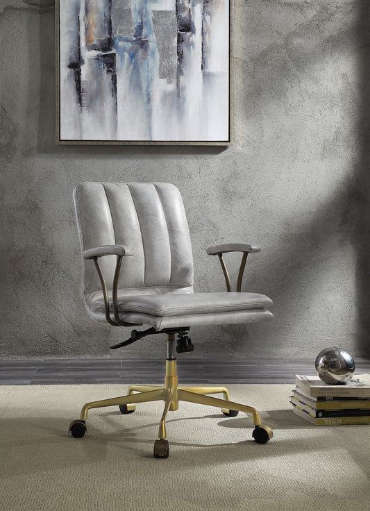 Damir Office Chair, Vintage White Top Grain Leather & Gold 92422