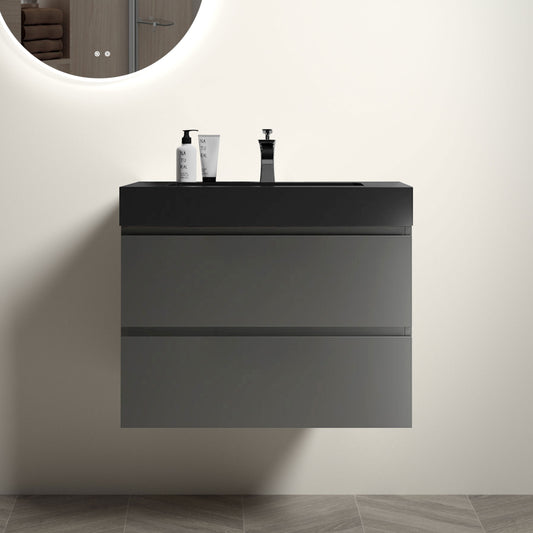 Alice 30" Gray Bathroom Vanity with Sink, Large Storage Wall Mounted Floating Bathroom Vanity for Modern Bathroom, One-Piece Black Sink Basin without Drain and Faucet