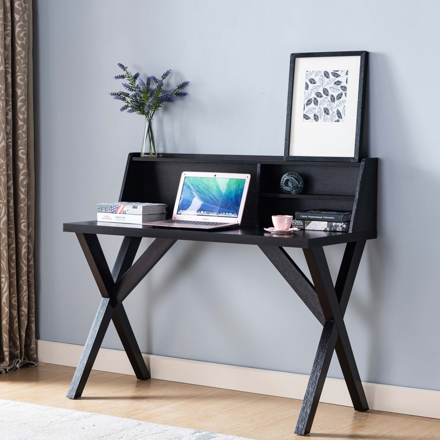 Red Cocoa Writing Desk with USB Charging Ports and Open Shelves