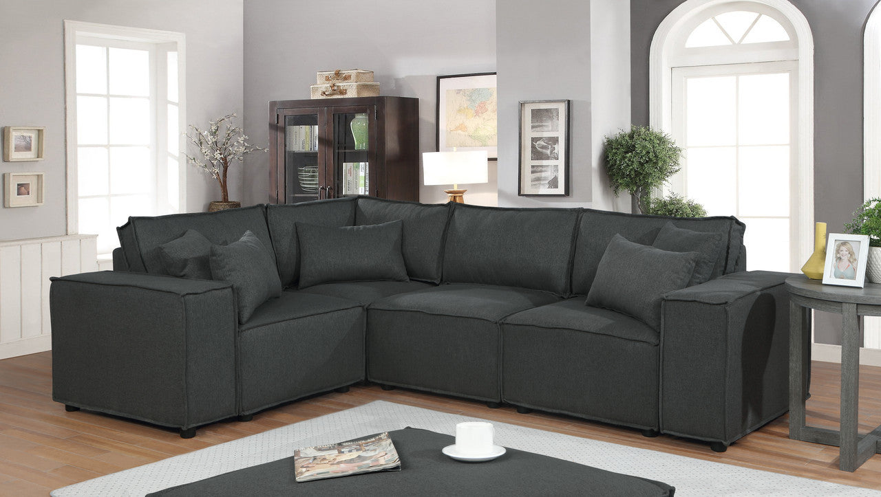 Melrose Sectional Sofa Set with Ottoman in Dark Gray Linen