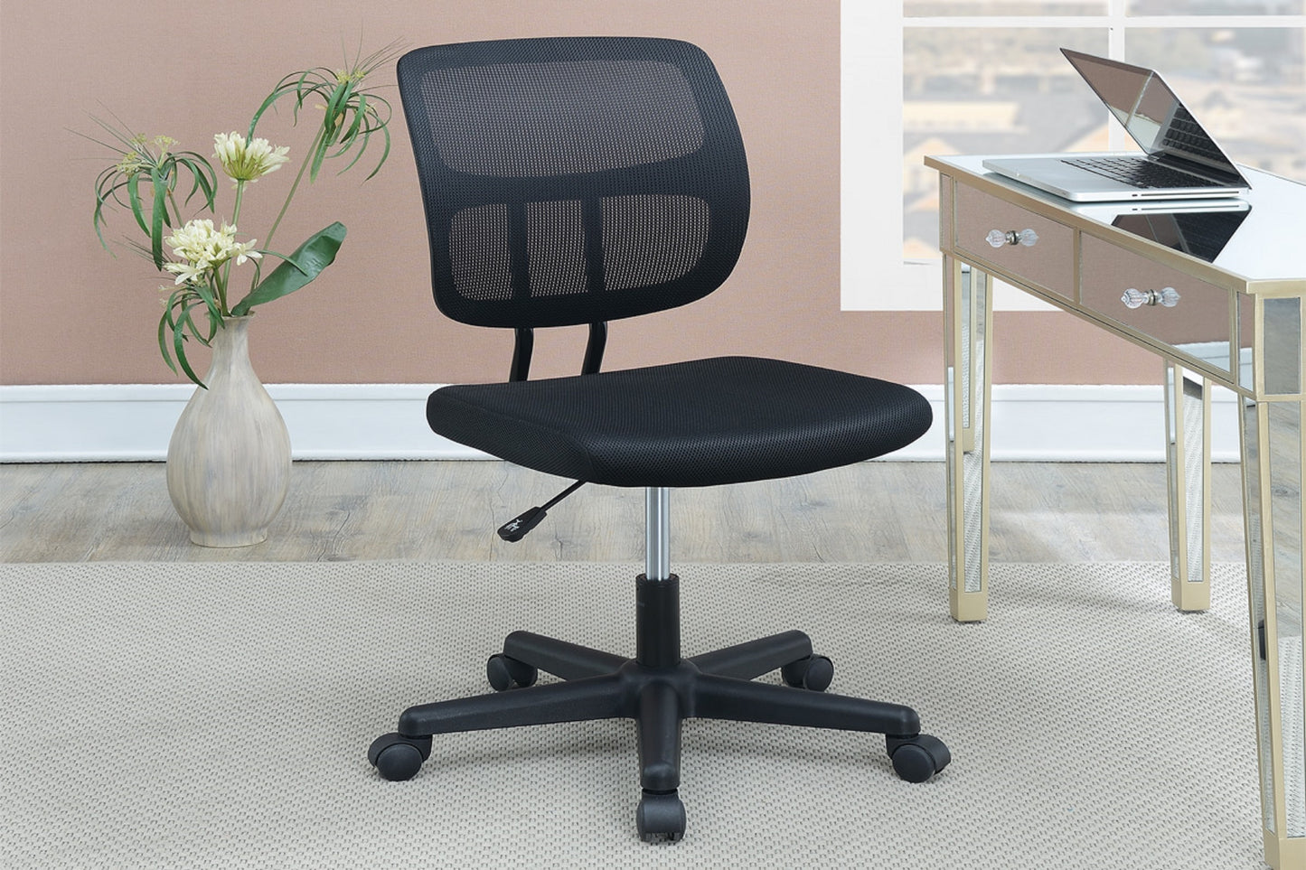 Elegant Design 1pc Office Chair Black Mesh Desk Chairs wheels Breathable Material Seats