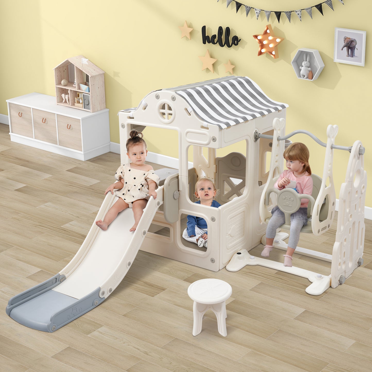 6-in-1 Toddler Slide and Swing Set with Fairy House for Babies