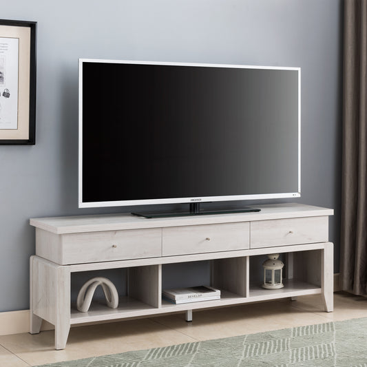 White Oak TV Stand with Three Drawers, Three Shelves, and Ample Media Storage