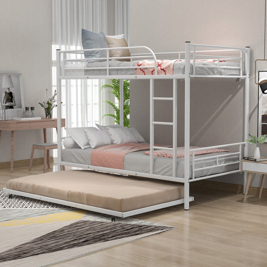 Trio Metal Bunk Bed With Trundle, Convertible to Two Beds, White (MF194806AAK)