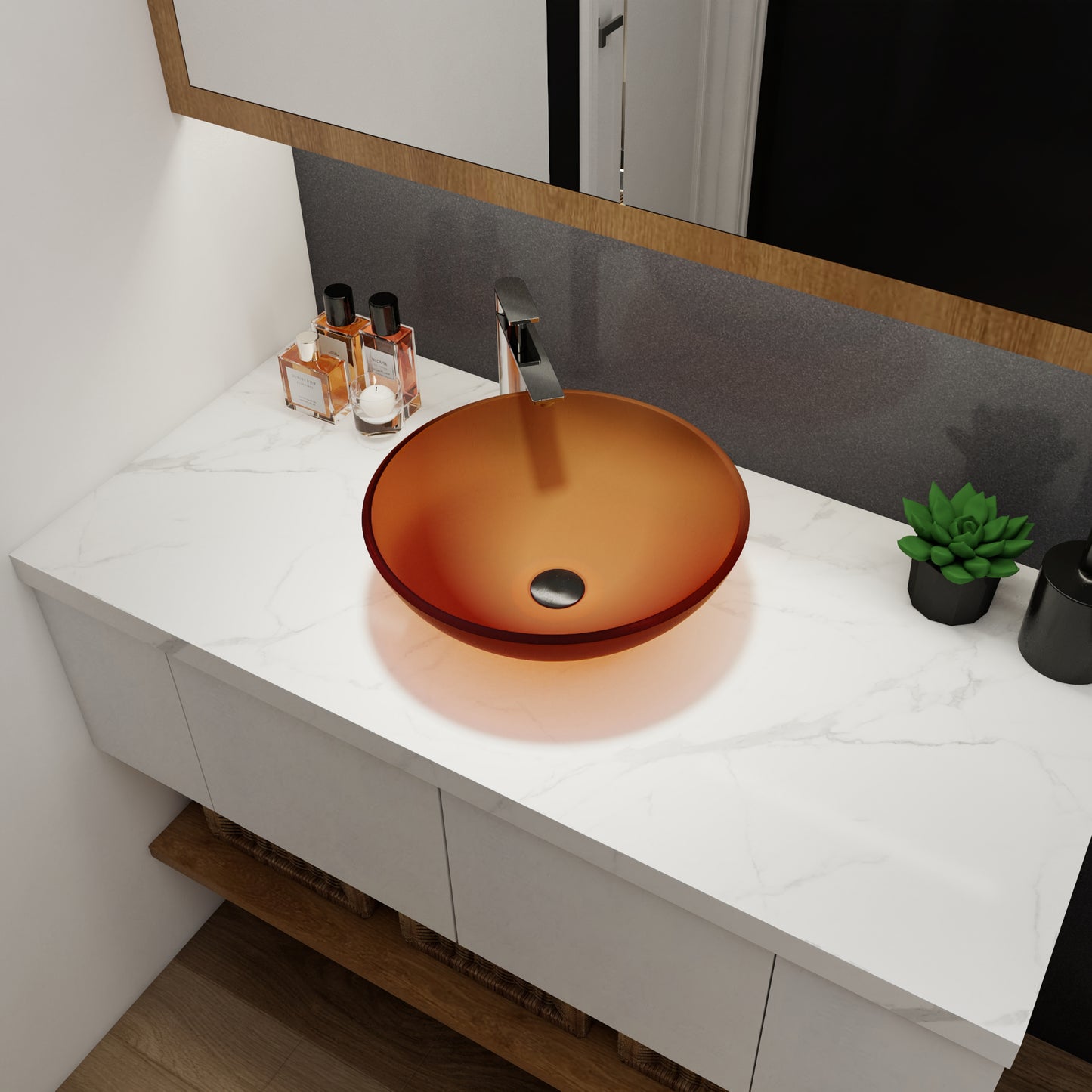 Tempered Glass Matte Bathroom Vessel Sink, Round Bathroom Basin (Tempered Glass Matt Tea)