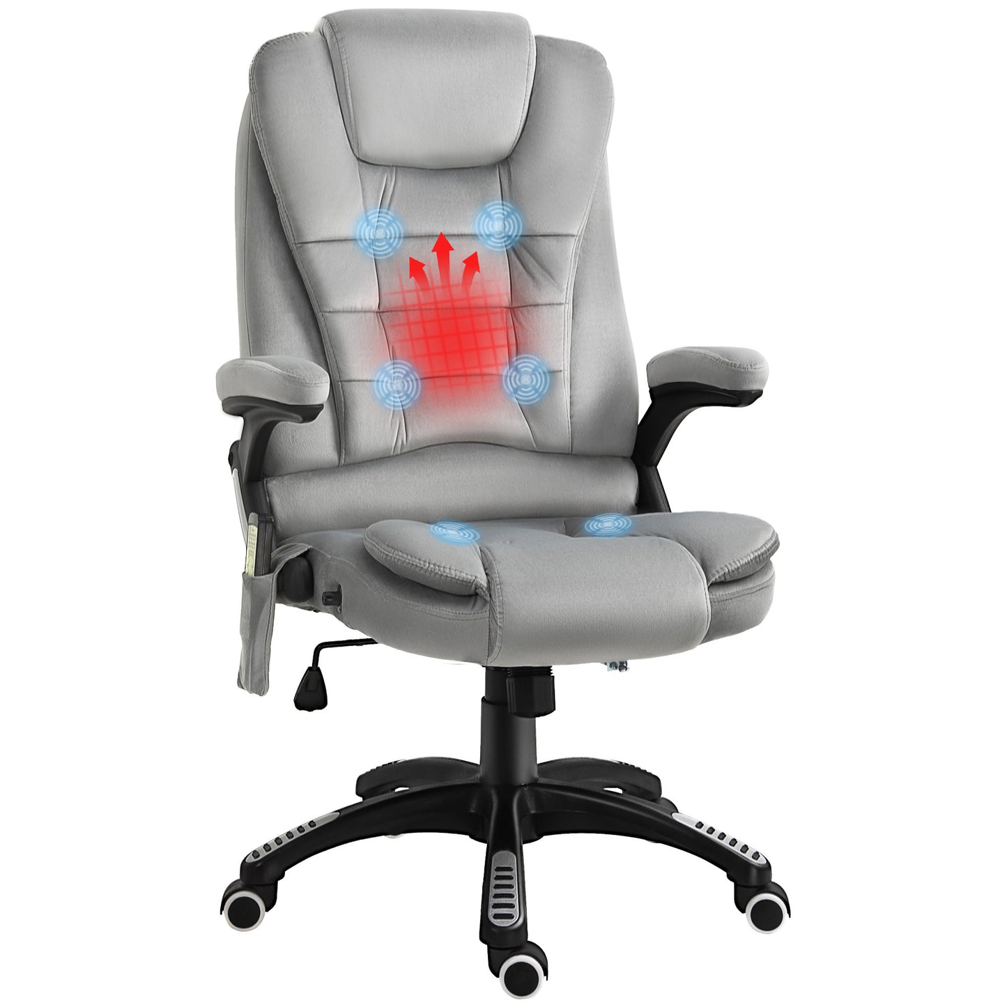 Vinsetto 6 Point Vibration Massage Office Chair with Heat, High Back Executive Office Chair with Padded Armrests, Velvet Reclining Computer Chair, Gray