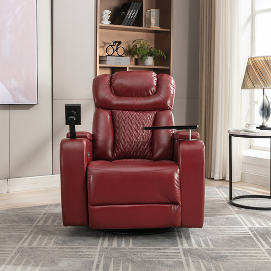 Luxurious 270° Swivel Power Recliner with USB Port and Tray Table, Red - Ultimate Comfort Recliner with USB Port and Tray Table