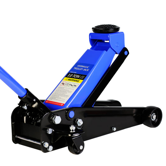 3-Ton Hydraulic Low Profile Racing Floor Jack with Quick Piston Lift - Blue