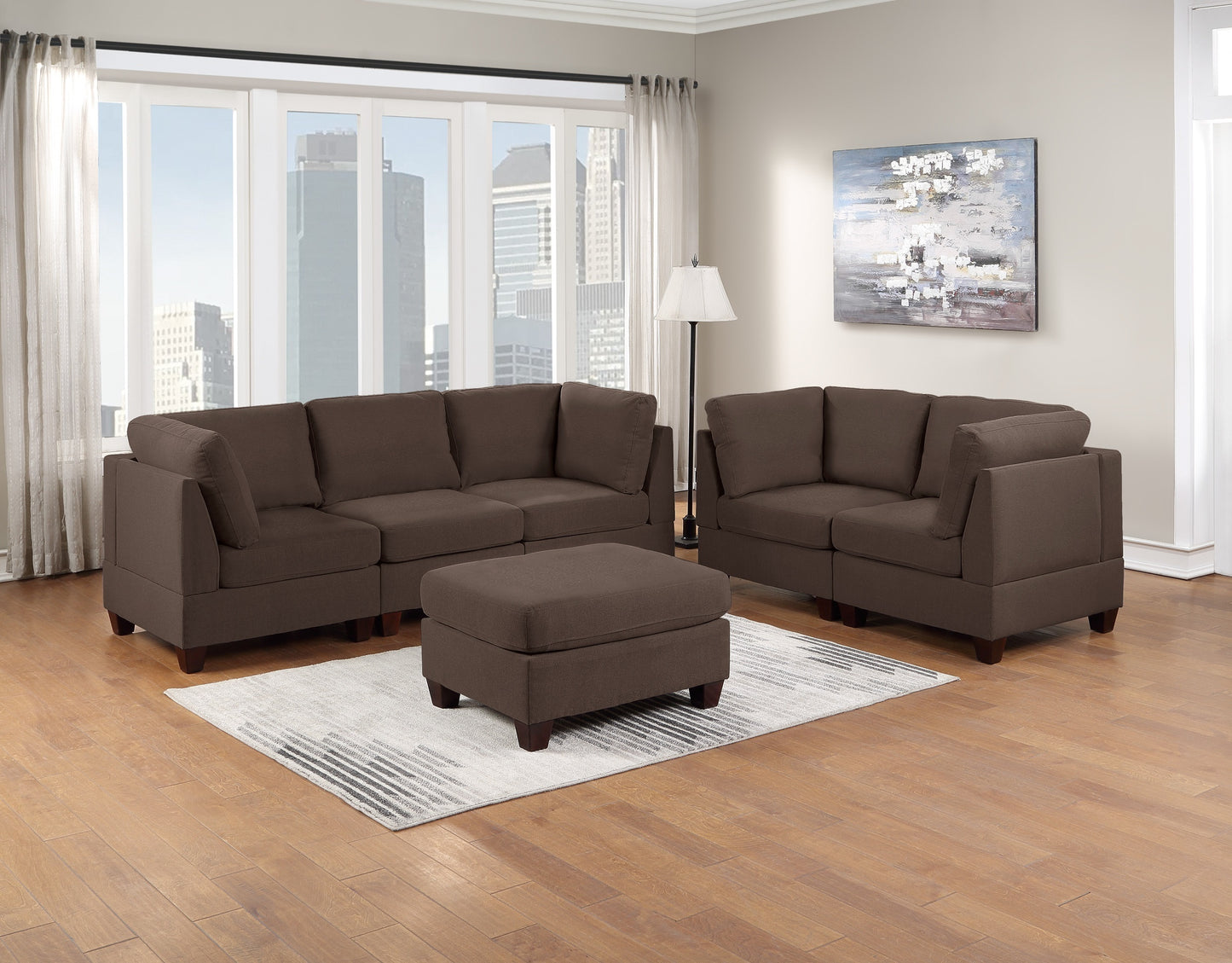 Contemporary 6-Piece Sectional Sofa Set with Armless Chair, Ottoman, and 4 Corner Sofas