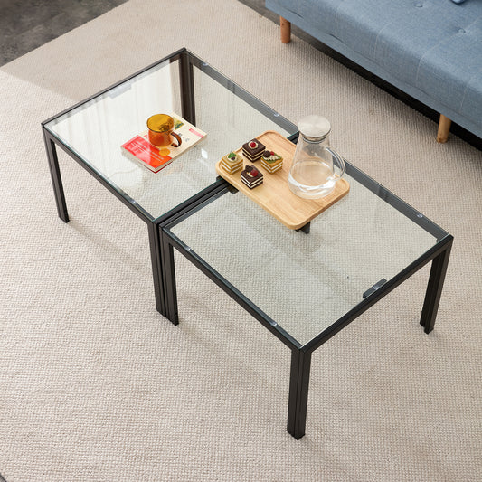 Square Glass Coffee Table Set of 2 for Modern Living Room, Elegant Design