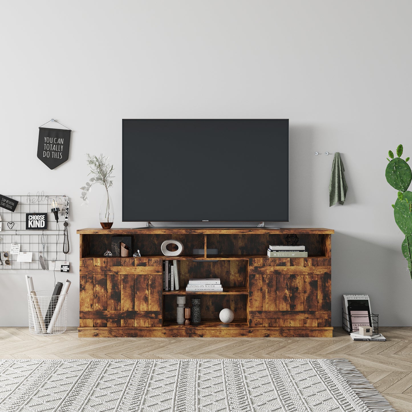 Elegant Wood TV Stand with Spacious Storage and Contemporary Design