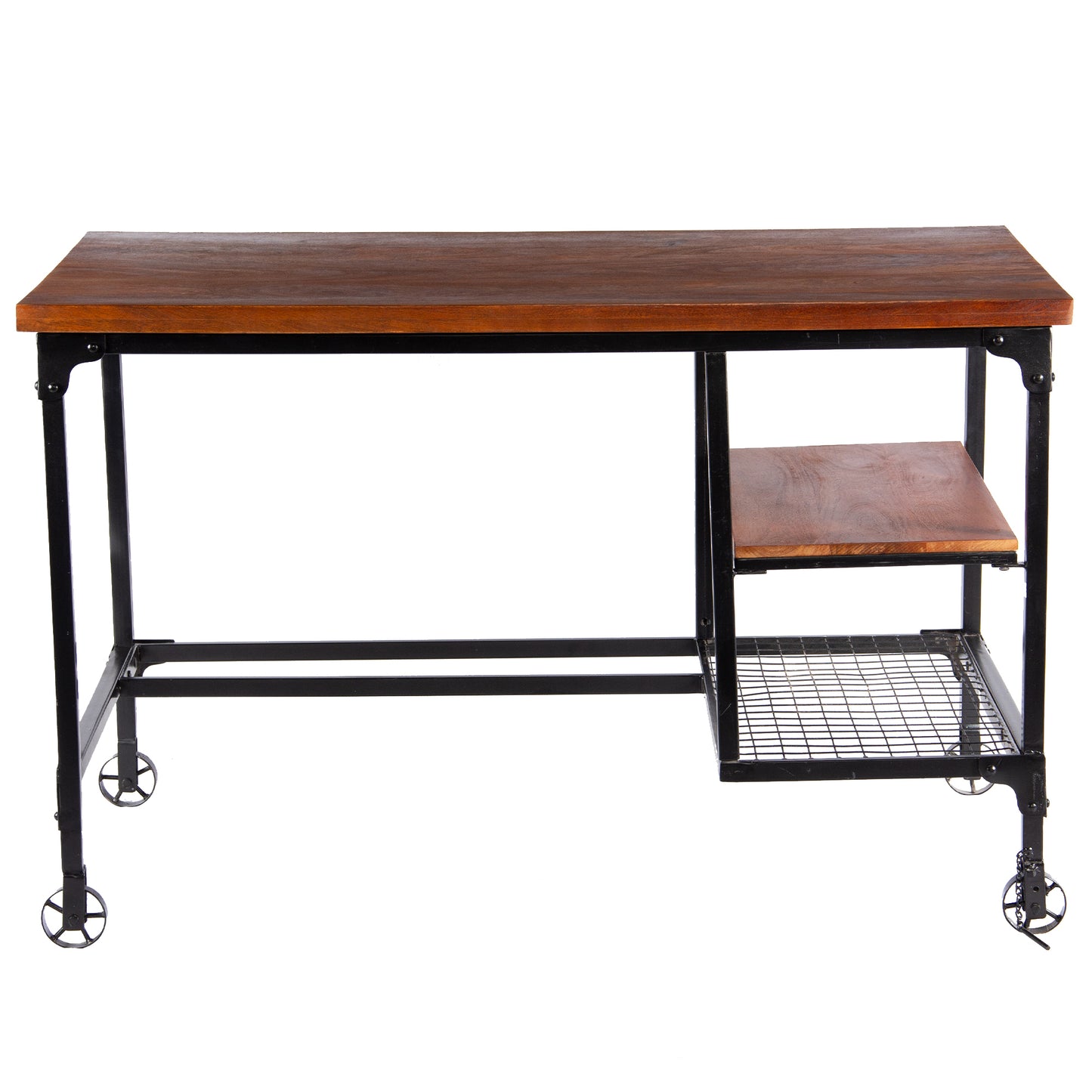 Brown and Black Industrial Style Wood and Metal Desk with Two Bottom Shelves - Modern Workspace Upgrade