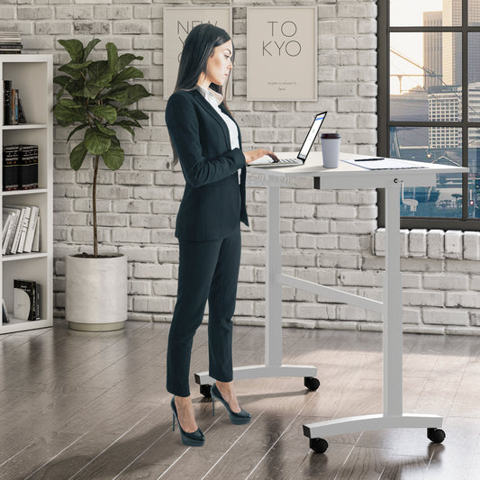 Atlantic White Adjustable Desk with Casters and Side Crank