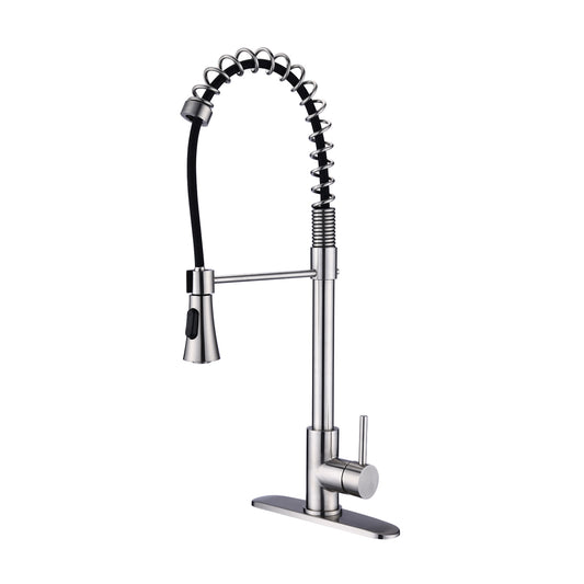 Brushed Nickle Single Handle Commercial Modern Spring High Arc Kitchen Faucet