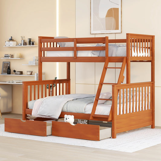 Twin-Over-Full Bunk Bed with Storage Drawers - Solid Pine Wood Sleepover Solution