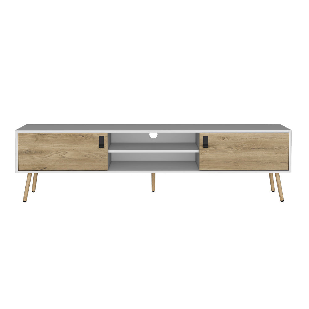 Chic White and Macadamia TV Console for Living Room