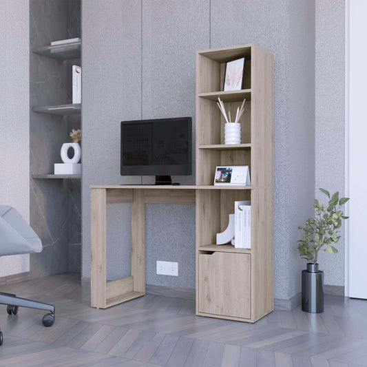 Broadmoor Computer Desk with 4-Shelf Bookcase and Cabinet in Light Gray Finish