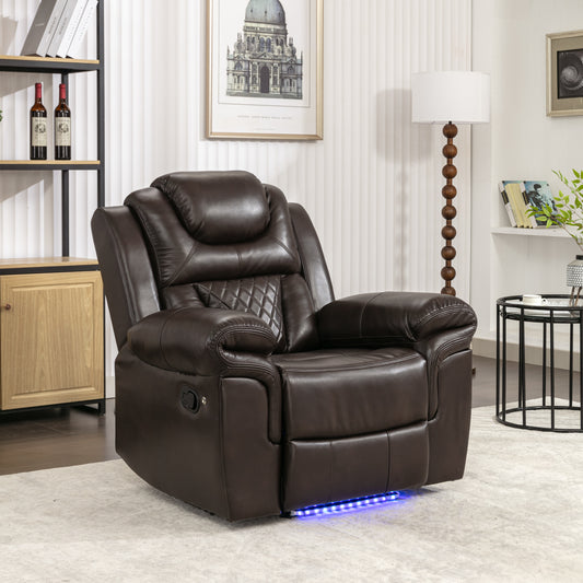 Brown Home Theater Recliner Chair with LED Lights and Manual Recline