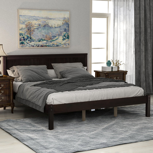 Platform Bed Frame with Headboard, Wood Slat Support, No Box Spring Needed, Queen,Espresso