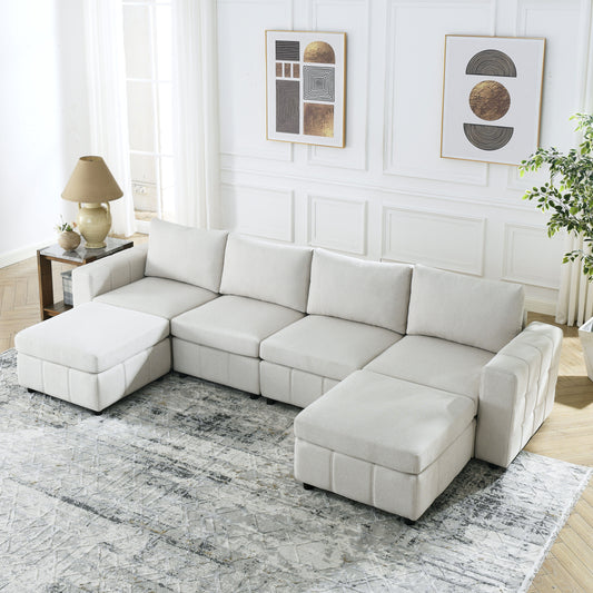 U-Shaped Modular Sofa Set with Ottoman, 4-Seater Sectional for Apartment Living Rooms